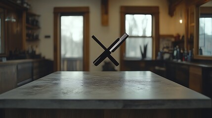 Barbershop tools crossed design on table