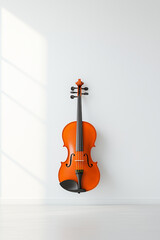 A violin is hanging on a wall