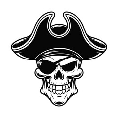 Pirate Skull with Tricorn Hat and Eye Patch – Bold Vector Illustration