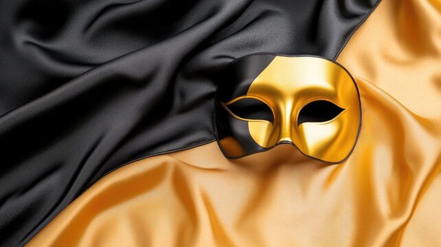 Black and gold mask on matching fabric, elegant mysterious