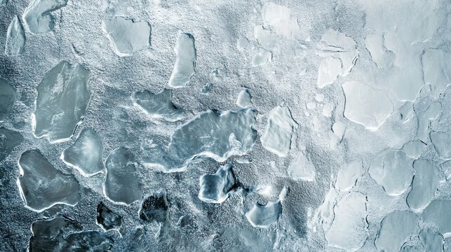 Aerial view of icy landscape with patterns and textures of ice formations - Powered by Adobe