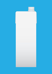 Milk Carton Box Mockup isolated on a blue background, vector illustration. Realistic Mockup of a white milk or drinking water box, juice. Clean empty milk container packaging with blank space, EPS 10.