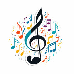 musical notes, white background, vector illustration.	
