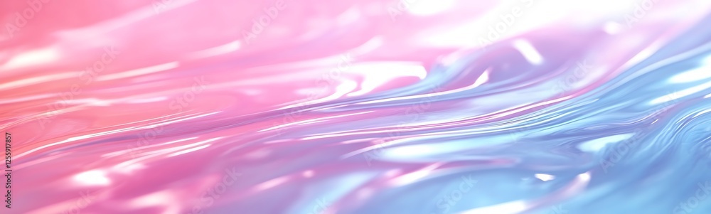 Poster A colorful abstract wave pattern blending pink and blue hues, creating a serene and tranquil visual effect.
