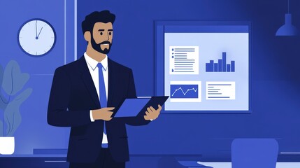 A person interacts with a digital interface, engaging with holographic elements and using advanced tools for data analysis. The scene emphasizes innovation and the potential of modern technology.