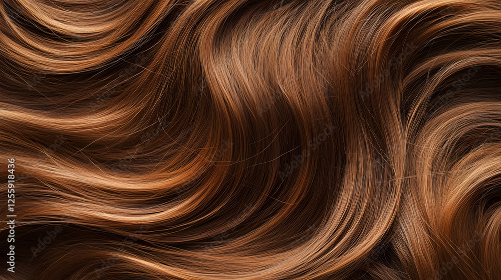 Poster mesmerizing image showcasing a captivating cascade of silky wavy hair in rich vibrant shades of brow