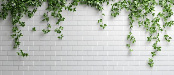 Isolated Cinder Block Wall with Green Vines Against a Clean White Background for Modern Design and Decoration