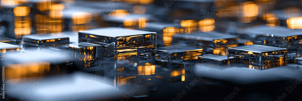 Poster abstract composition of reflective cubes with internal illumination