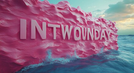 Bold Pink "INTWOUNDAY" Text Over Ocean Waves and Pastel Sky