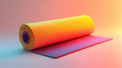 3D Illustration Rolled Yoga Mat Fitness Exercise Wellness Gradient Background