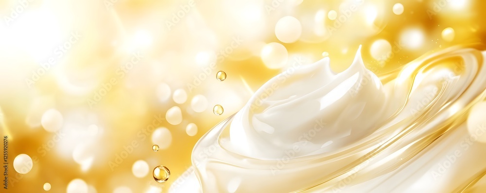Aufkleber mesmerizing swirls of creamy smooth and fluffy whipped cream cascade across a glowing shimmering gol