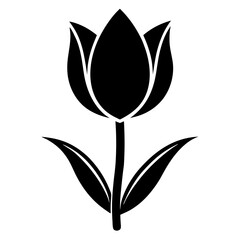 Obraz premium Black and White Silhouette of a Tulip flower vector illustration, Tulip icon logo illustration 