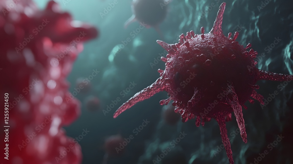 Poster Microscopic abstract image showing the intricate and complex cellular structure of a microorganism or virus under a laboratory microscope