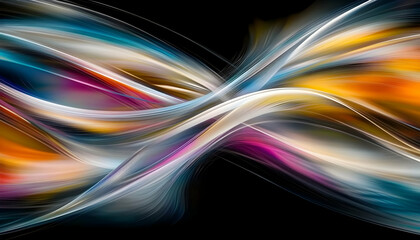 Abstract waves of light and colors swirling on a black background, great for visual concept like energy, creativity, or a digital presentation