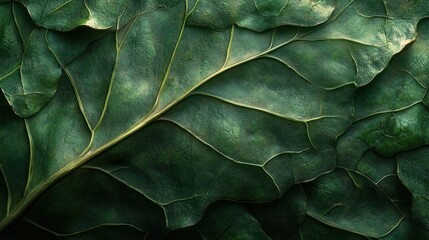 Close-up dark green leaf texture, vein detail, nature background, food, design