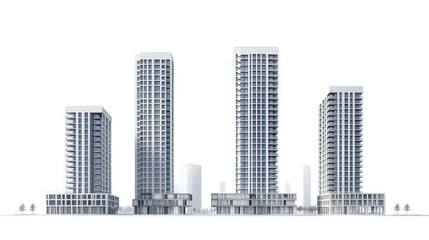 Tall buildings in the city, decorated with blue curtain walls and glass