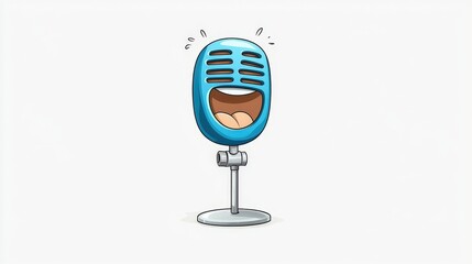 Cheerful cartoon microphone with happy expression isolated on white background