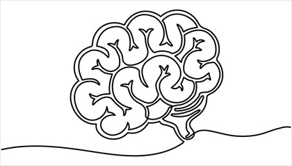 Human brain continuous one line drawing. Hand drawn minimalism style. brain line art vector illustration.