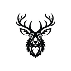 Ornate Black and White Deer Head Silhouette Vector Art Illustration Design
