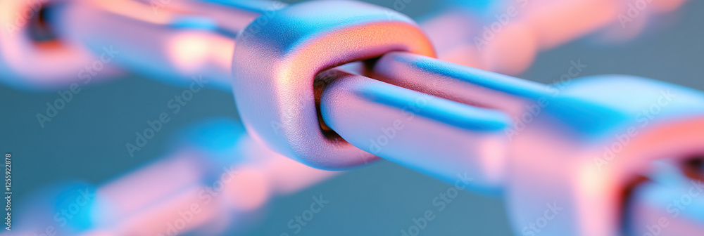 Poster close-up of interlinked chain segments with blue and peach color gradient