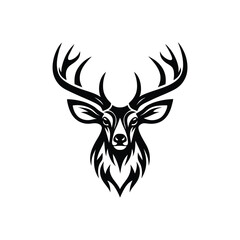 Ornate Black and White Deer Head Silhouette Vector Art Illustration Design