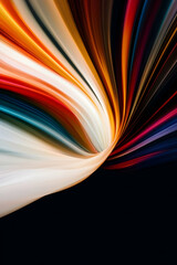 Colorful abstract burst for backgrounds, tech, or visual interest. Dynamic streaks convey motion and energy on a black backdrop