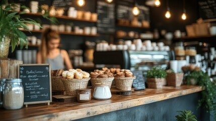 Fototapeta premium Coffee shop pastries counter barista service