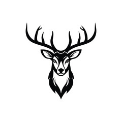 Ornate Black and White Deer Head Silhouette Vector Art Illustration Design