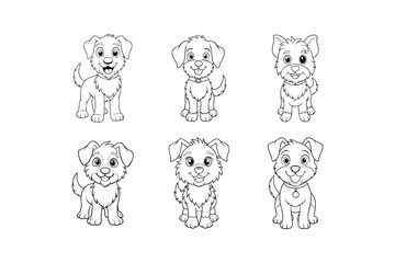 Cartoon Drawings of Dogs with coloring page illustration for kids book 