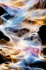 Naklejka premium Colorful smoke swirls create a dynamic abstract art, creating visually appealing movement against a solid background, for website backgrounds