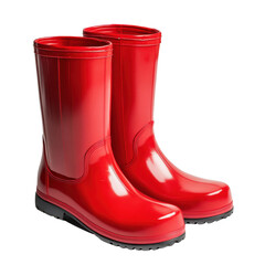 red rubber boots on white background.