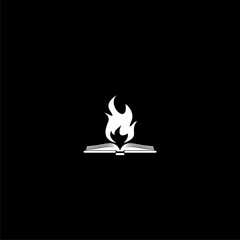 Book and fire icon isolated on dark background