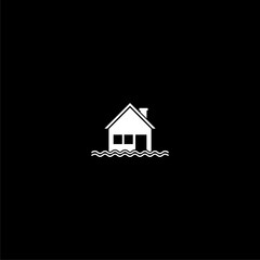 Simple house in flood icon isolated on dark background