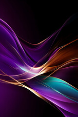 Fototapeta premium Elegant flow of purple, blue, and gold waves against a dark background, suitable for website headers, banners, or modern design projects