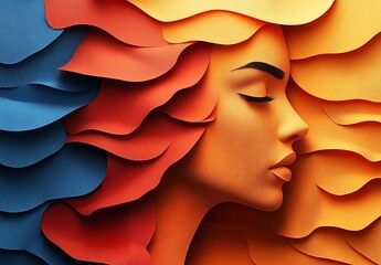 Colorful Blue and Orange Paper Waves in a Dynamic Design
