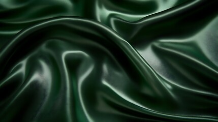 Fototapeta premium Deep Green Silk Fabric Draped Softly Luxurious Texture