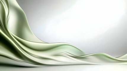 Obraz premium Flowing green fabric on a neutral surface for product display, emphasizing the texture and light reflecting on the smooth material