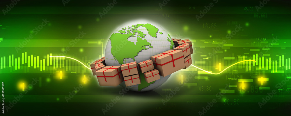 Aufkleber 3d rendering cardboard boxes with globe
