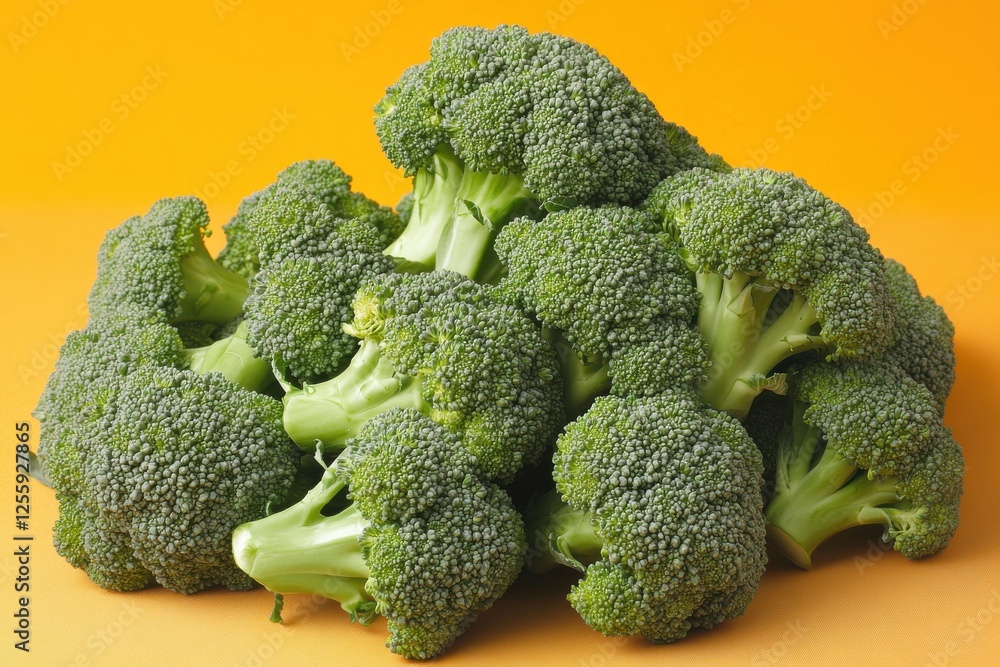 Aufkleber fresh green broccoli arranged on an orange background showcasing its vibrant color and healthy appea