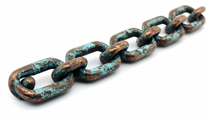 Obraz premium Photo: Rusted Turquoise and Copper Chain Links on White