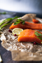 raw salmon steak with herbs
