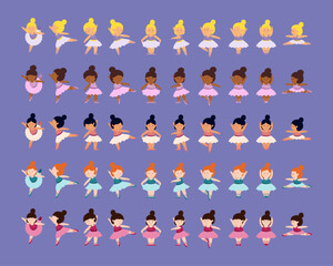 vector illustration collection of ballet dancers, little ballerinas dancing, ballet dancer poses © Paulina