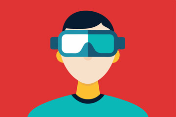 A person Virtual Reality Enthusiast Wearing VR Headset  vector illustration , flat vector of virtual reality illustration 