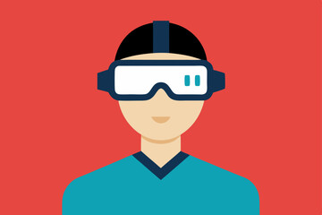 A person Virtual Reality Enthusiast Wearing VR Headset  vector illustration , flat vector of virtual reality illustration 