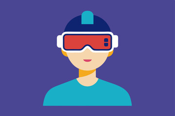 A person Virtual Reality Enthusiast Wearing VR Headset  vector illustration , flat vector of virtual reality illustration 