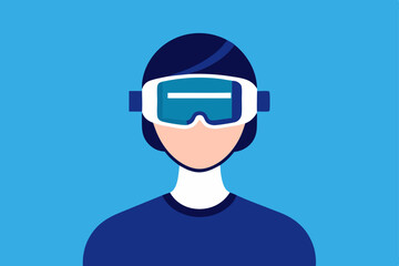 A person Virtual Reality Enthusiast Wearing VR Headset  vector illustration , flat vector of virtual reality illustration 