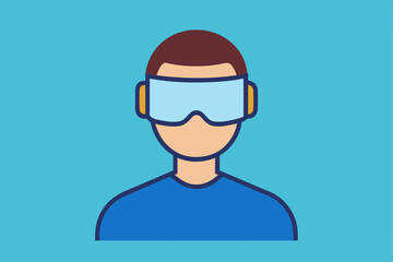 A person Virtual Reality Enthusiast Wearing VR Headset  vector illustration , flat vector of virtual reality illustration 