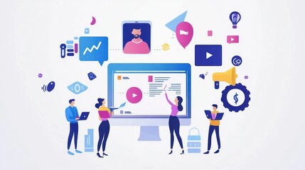 Fototapeta premium Teamwork and Strategy for Business Growth with Digital Marketing Tools