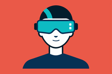 A person Virtual Reality Enthusiast Wearing VR Headset  vector illustration , flat vector of virtual reality illustration 
