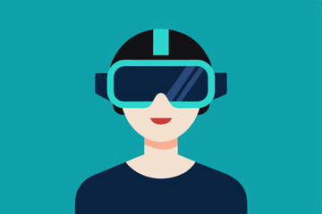 A person Virtual Reality Enthusiast Wearing VR Headset  vector illustration , flat vector of virtual reality illustration 